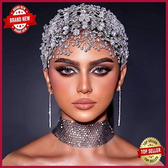 Handmade Bridal Rhinestone Headband 12.6x5.5 Inches Wedding Hair Accessory